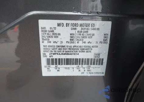 2022 Ford Edge St-Line из США, поврежденный, VIN 2FMPK4J94NBA01814